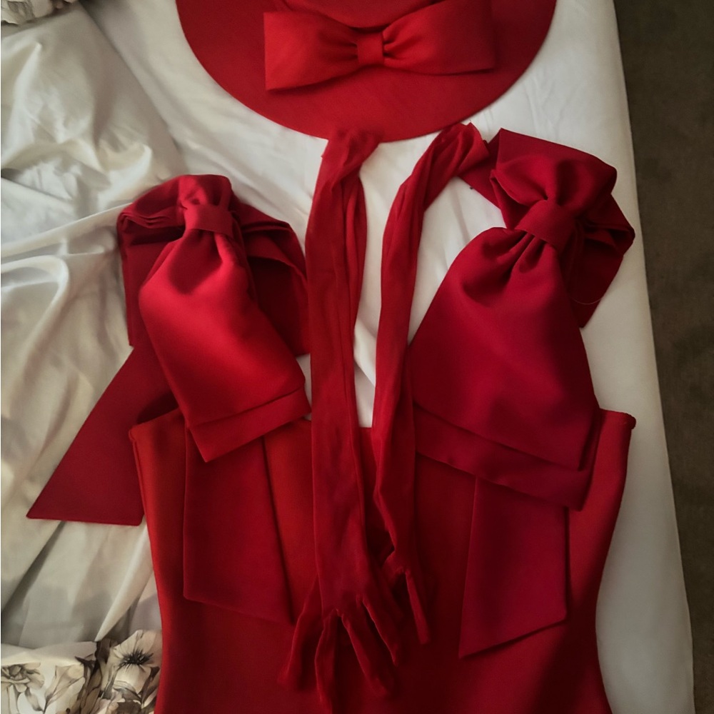 Elegant Red Dress with Bow Accents handmade